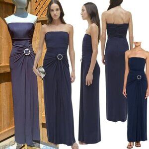 🆕 SIMKHAI 🧿 NWOT Emma Draped Jersey Bustier Midi Dress, Midnight Blue Sz US 00